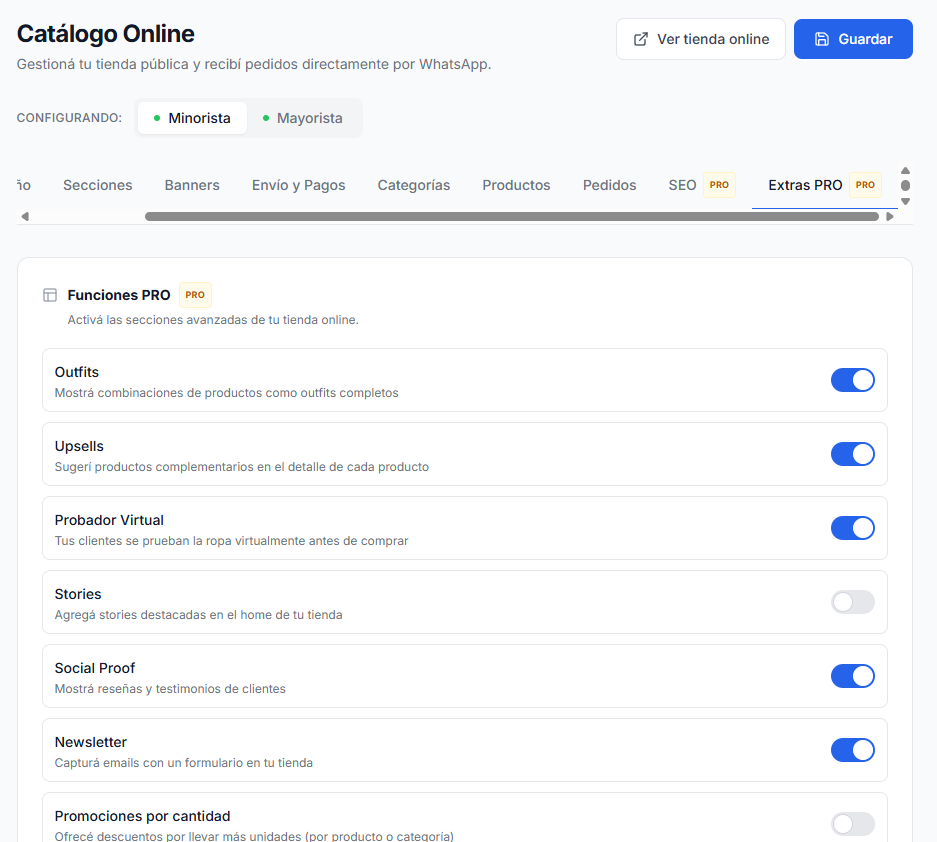 Configuración del catálogo online de ProCurva